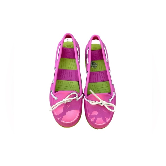 Crocs Boat Shoes - Women’s Sz 8 - Pink/Lime Green - Deck Shoes - Slingback - Picture 1 of 9